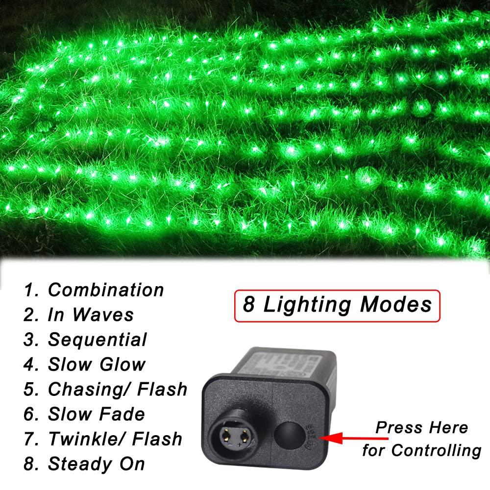 Pooqla 14.8x4.9 ft Net Lights, 300 LED Outdoor Green Halloween Lights with 8 Lighting Modes, Connectable Waterproof Mesh String Fairy Light for Bushes Tree Garden Christmas Decor