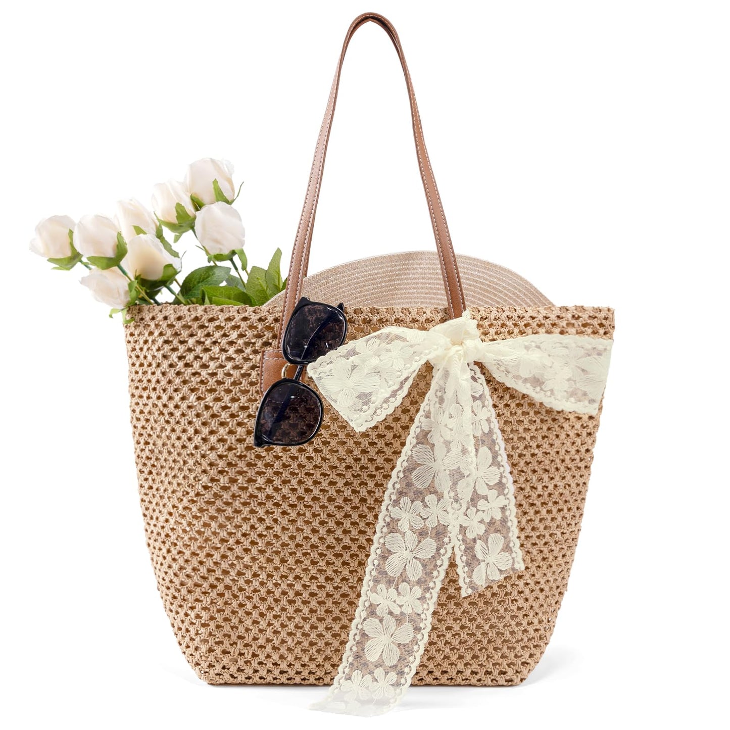 iSamzan Straw Beach Tote Bag for Women: 2026 Large Woven Handbag with Zipper, Perfect for Vacation, Travel and Summer Pool