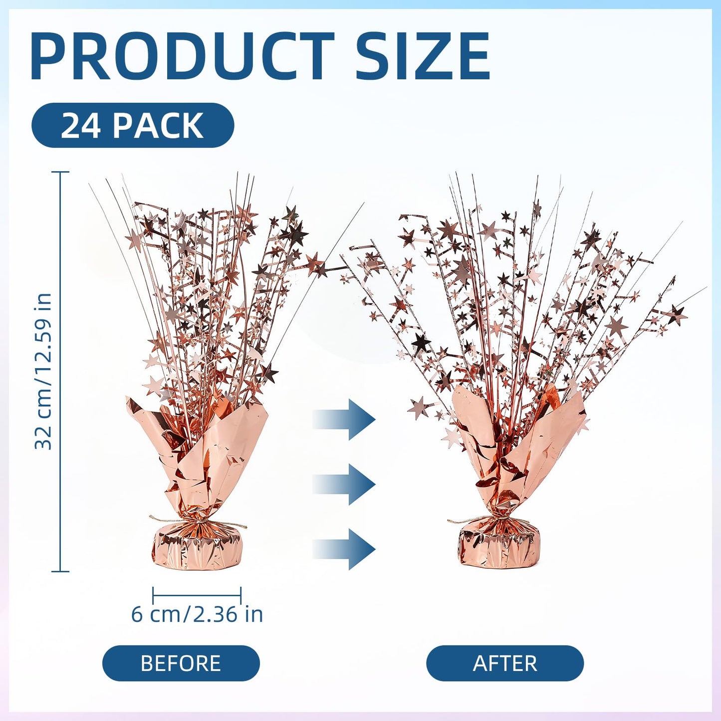 Ohiyoo 24 Pack Rose Gold Metallic Foil Spray Centerpiece Star Table Decoration Burst Table Centerpieces for Birthday New Year Wedding Anniversary Graduation Party Supply (Rose Gold)