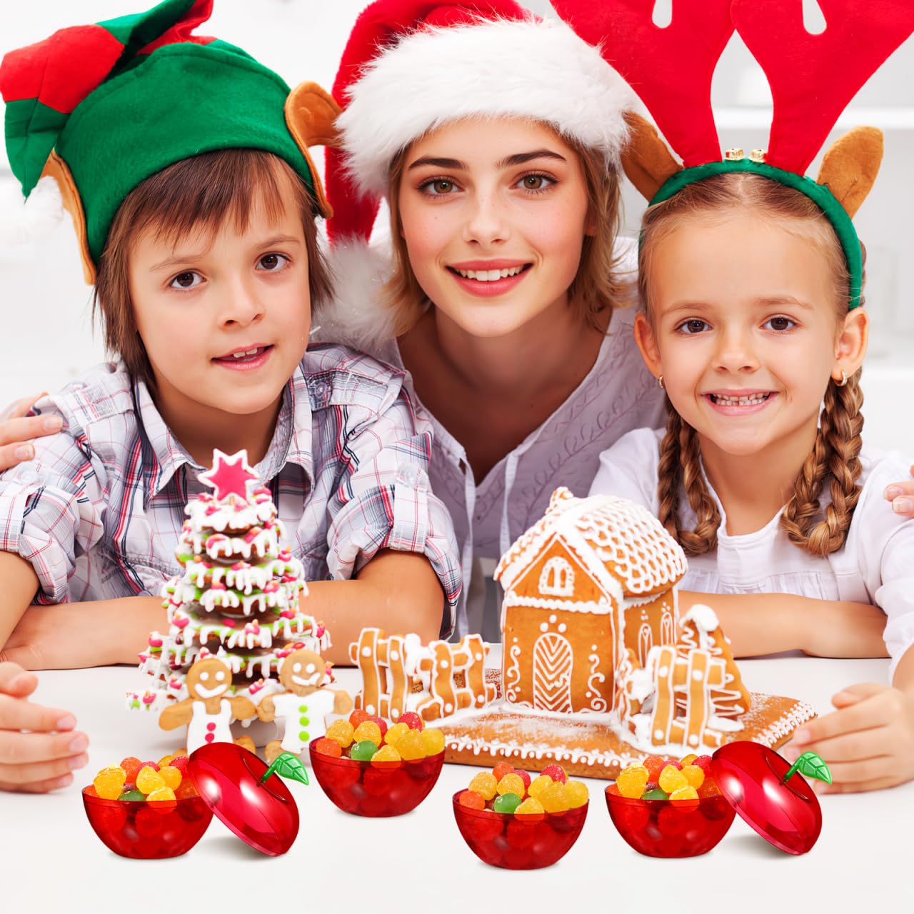 24Pcs Christmas Candy Boxes,Mini Plastic Filled Red Containers,Chocolate Treat Cookie Jar Favor Boxes for Party Wedding Christmas Valentine's Day