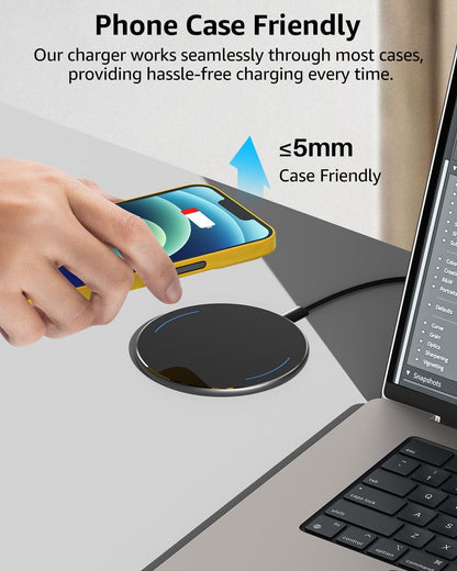 TOZO Wireless Charger 15W Max Fast Wireless Charging Pad Compatible with iPhone 16/16 Plus/16 Pro Max /15/14/13/SE/12 Series, Samsung Galaxy S24/S23/S22 Series (No AC Adapter), Glossy Black