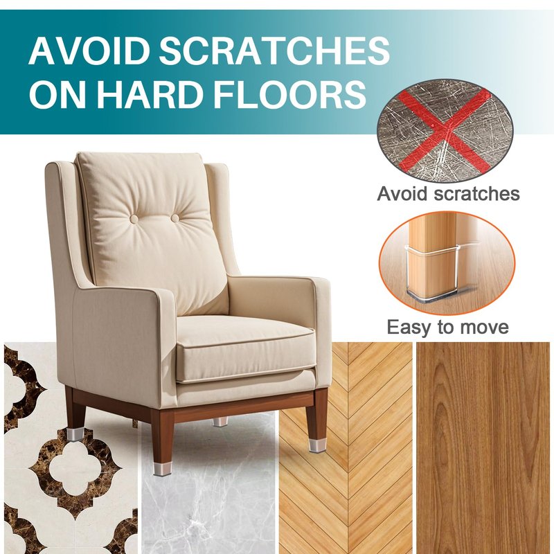 Ansible 24 Pcs Chair Leg Floor Protectors Square, Silicone Felt Furniture Leg Pads Caps Covers for Hardwood Floors (Fit:1-1/2" to 1-7/8")