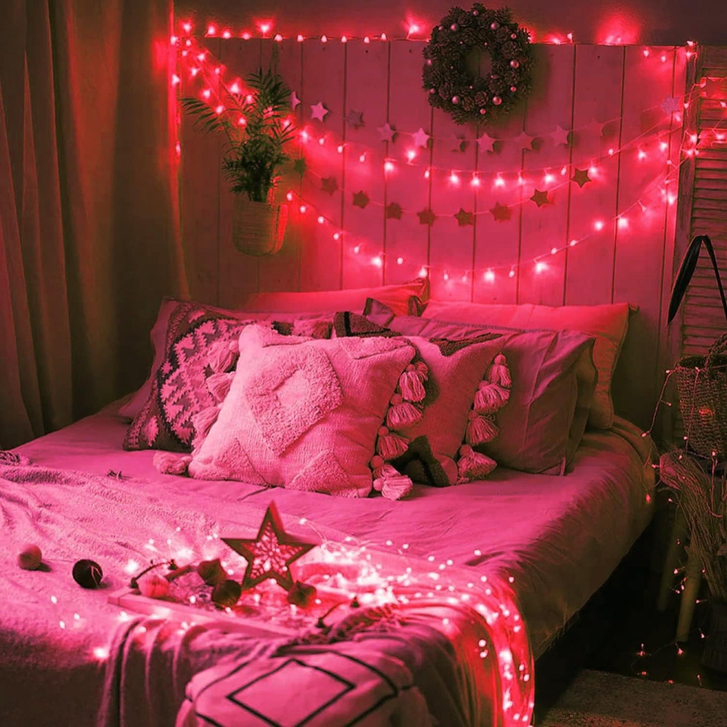 FULLBELL Red String Lights Indoor, 8 Modes Christmas Lights Plug in Fairy String Lights for Bedroom, 33ft 100 LED Outdoor for Christmas Tree Decor.