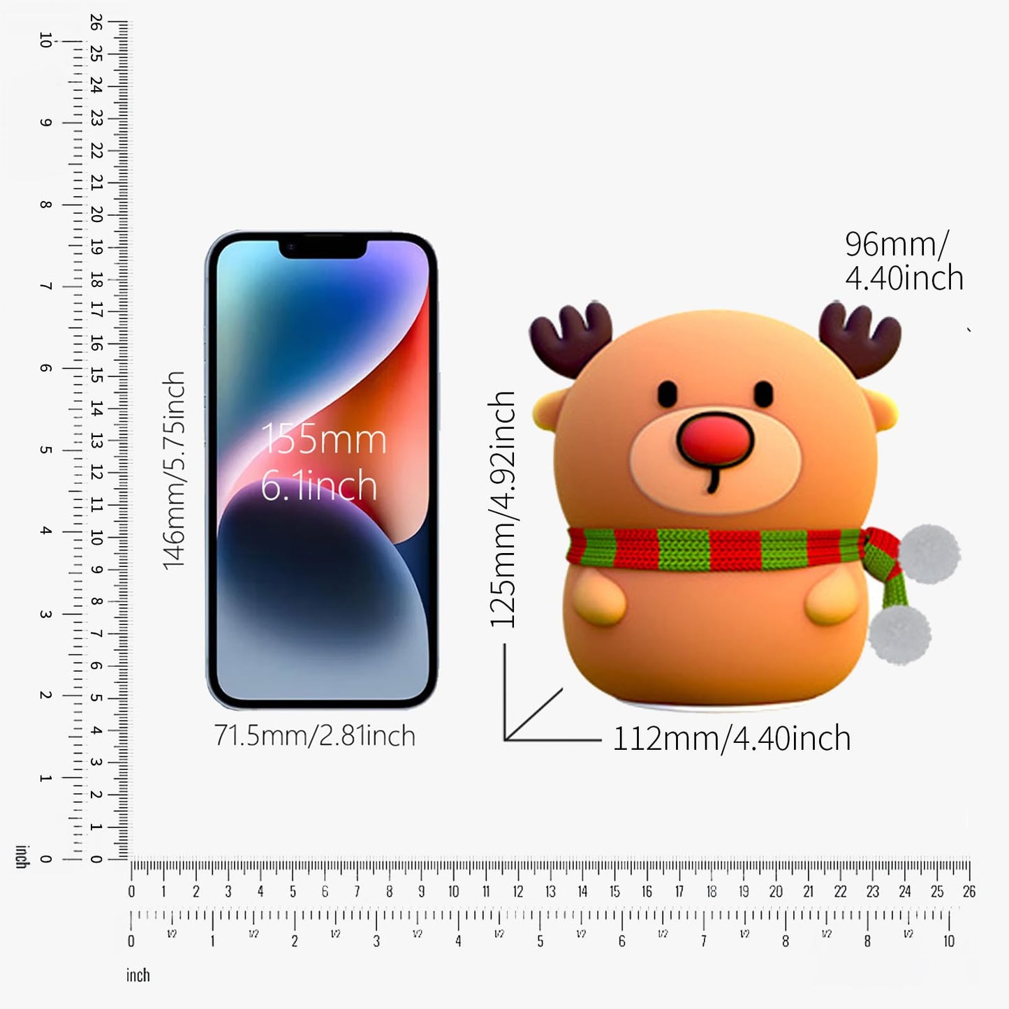 Colorful Life Silicone Reindeer Night Light – Tap Control Cute LED Bedside Lamp for Kids, Baby, Adults – Soft Glow, Rechargeable, Nursery/Bedroom(Cute Reindeer, Light up When patted)