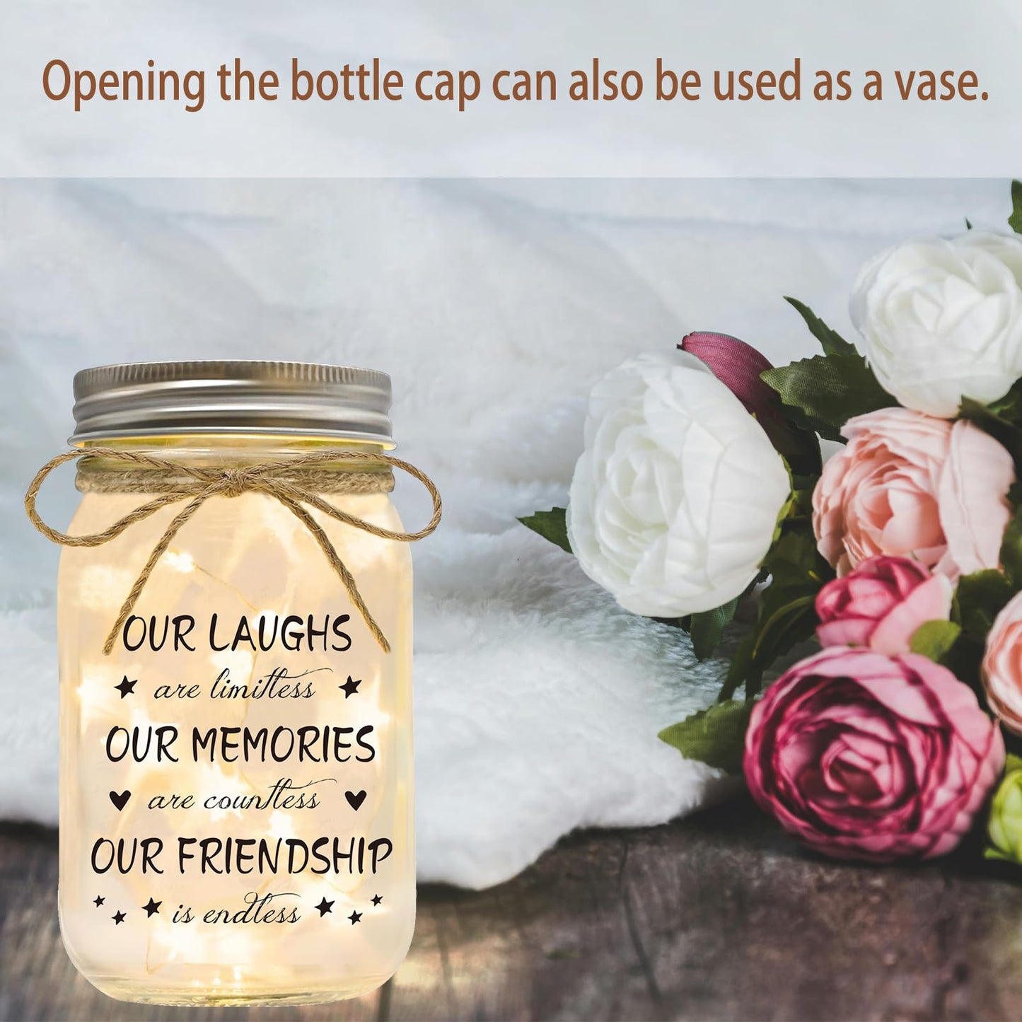 Luckyyds Friendship Gifts for Women Best Friend Birthday Christmas Gift - Mothers Day Gifts for Friends, Mason Jar Night Lights, Heartfelt Home Decor Gift