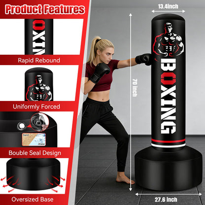 Heavy Punching Bag for Adults Teens, 70" Freestanding Punching Bag with Stand Kickboxing Bags, Women Men Heavy Boxing Bag for Beginners Training MMA Karate Muay Thai Fitness