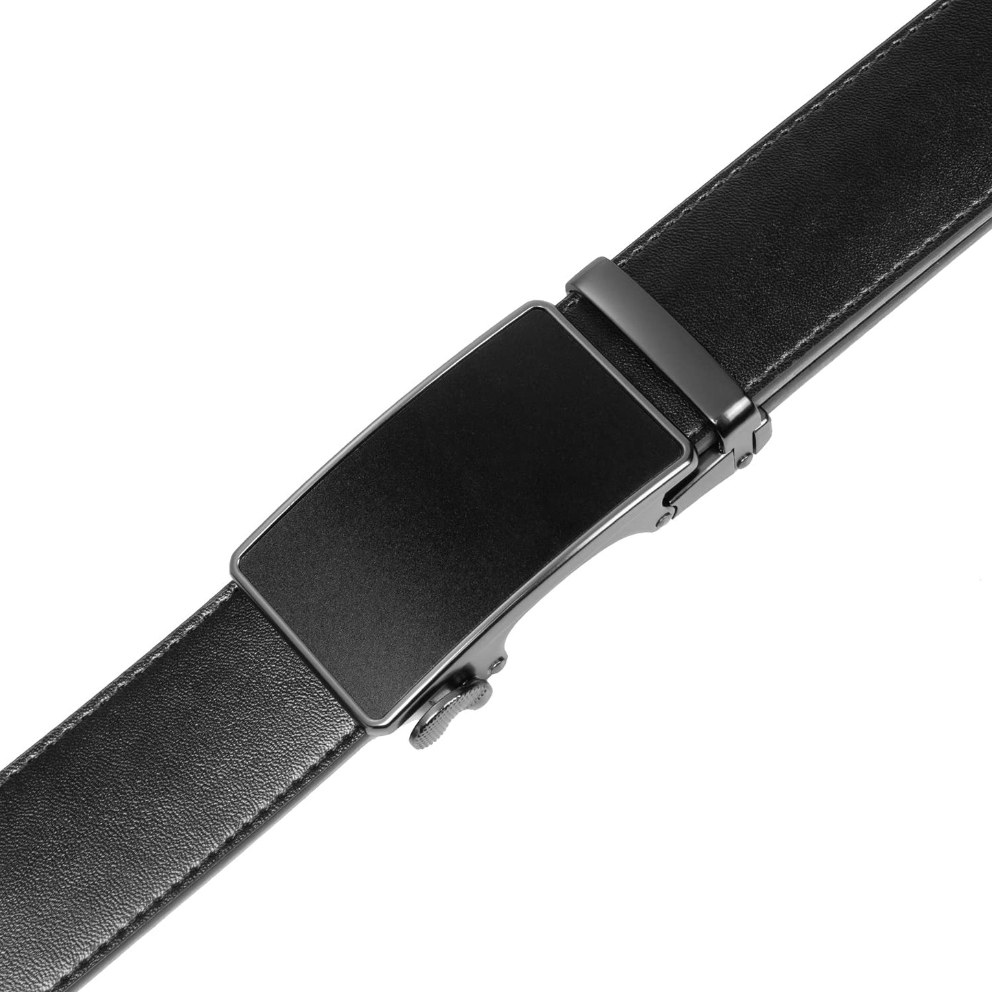 Founders & C Men's Ratchet Belt 1 3/8",Leather Dress Belt Adjustable with Click Sliding Buckle Trim to Exact Fit (Ratchet Leather Black Belt, 22"-34" Waist Adjustable)