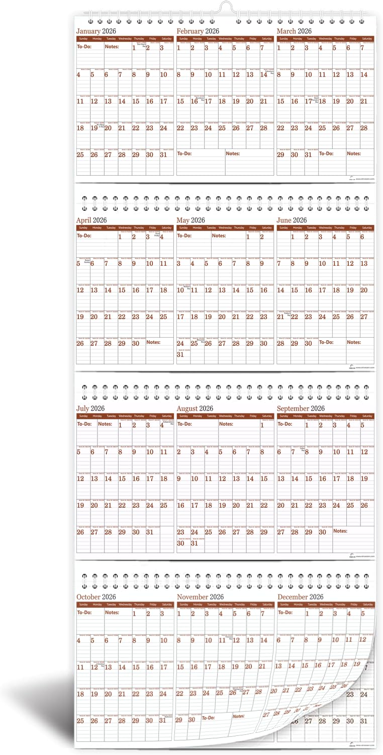2026-2029 Yearly Wall Calendar by STRIVE ZEN, Quarterly Planner, Move a Page, Julian Date, January 2026 to December 2029, Thick Paper, Vertical, Rolling 12 months, 36" x 17", 4 Full Years, 48 Months