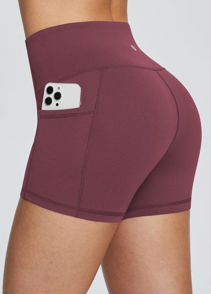 baleaf Gym Shorts Women 3" Biker Workout Yoga Spandex Running Volleyball Tummy Control Compression with Pockets Wine Red L