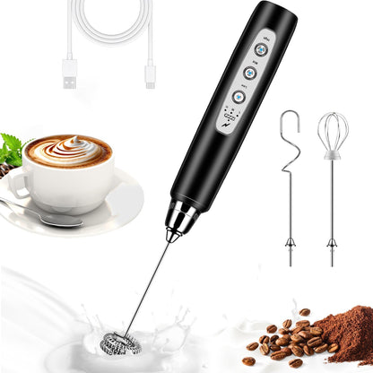 Milk Frother Handheld for Coffee, Electric Whisk 3 Speed Adjustable, Drink Mixer with Stainless 3 Whisks, Rechargeable Hand Frother Wand, Foam Maker for Latte Cappuccino Matcha Egg Silver