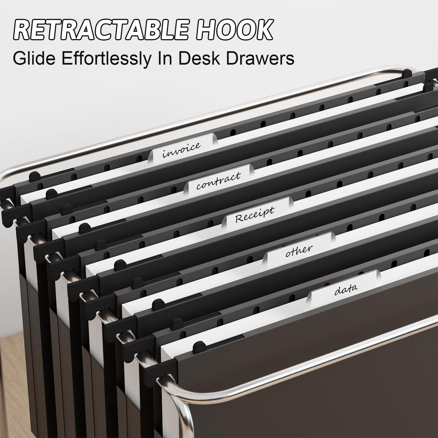 NORDUN Plastic Legal Size Hanging File Folders,Heavy Duty 1 Inch Expansion,12 Pack Reinforced Black Legal Hanging Folders Expandable,Adjustable Tabs,File Cabinet Folders for Bulky Files