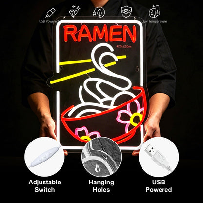 Ramen Neon Sign Sakura Ramen Neon Sign for Wall Decor Japanese Noodle USB Dimmable Neon Light Sign for Kitchen Restaurant Home Pub Party Man Cave Club Shops Hotel Store Business Gift
