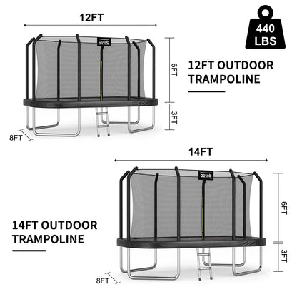 AOTOB 8×14 FT Rectangle Trampoline - Perfect Outdoor Trampoline for Kids - Gymnastics Style Tranpoline with Enclosure Net - Supports Up to 440 lbs(Black)
