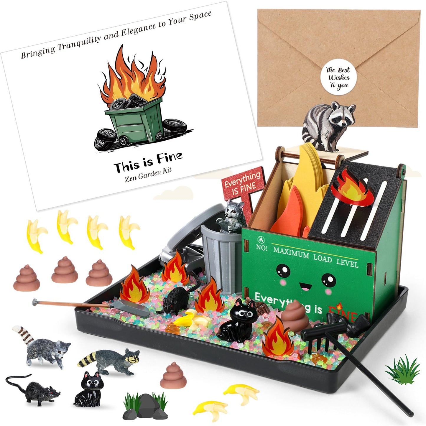 Dumpster Flame Zen Garden for Desk, Mini Dumpster Flame Zen Garden Funny Desk Accessories, DIY Figurines Sand Tray Therapy Kit, Mothers Day Birthday Graduation Gifts, Stress Relief Gifts for Coworker