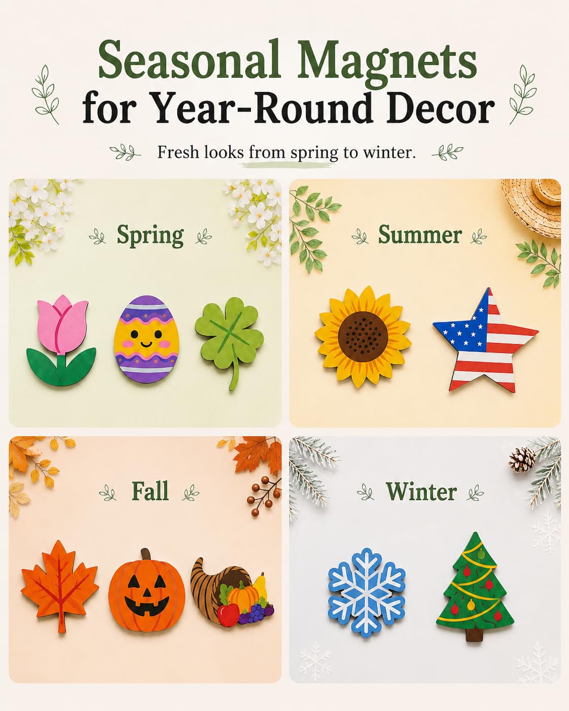 Interchangeable Welcome Sign for Front Door, Round Farmhouse Door Hanger with 12 Changeable Seasonal Magnets, Welcome to Our Home Porch Decor, Rustic Wood Look Wall Sign for Entryway and Housewarming Gift