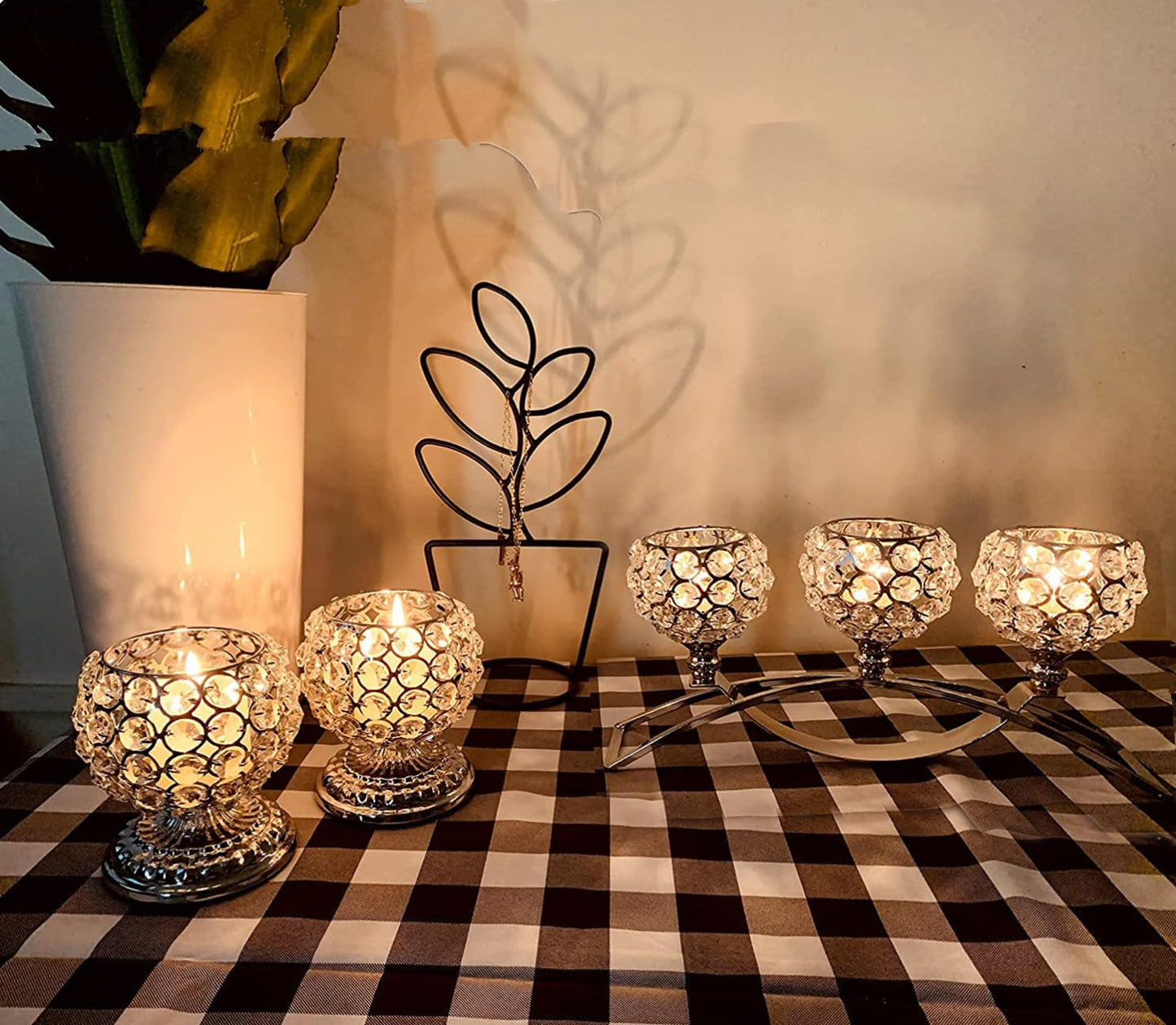 Silver Crystal Candle Holders 3 Arms Unique Bling Tea Lights Candle Holder Coffee Dining Table Centerpiece Table Decorations for Dining Room Mothers Day Christmas Wedding Housewarming Gift