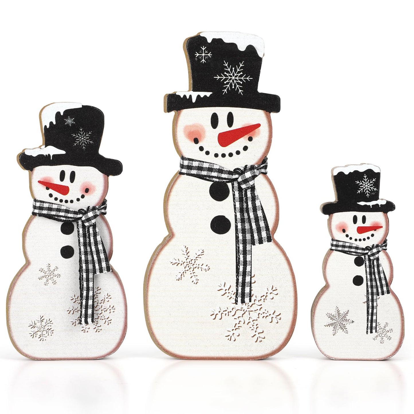 3 Pcs Christmas Snowman Table Decor Wooden Snowman Tables Centerpieces Block Winter Wood Tabletop Sign Rustic Merry Xmas Decorations Indoor for Tiered Tray Office Desk Shelf Home Mantel Holiday Party
