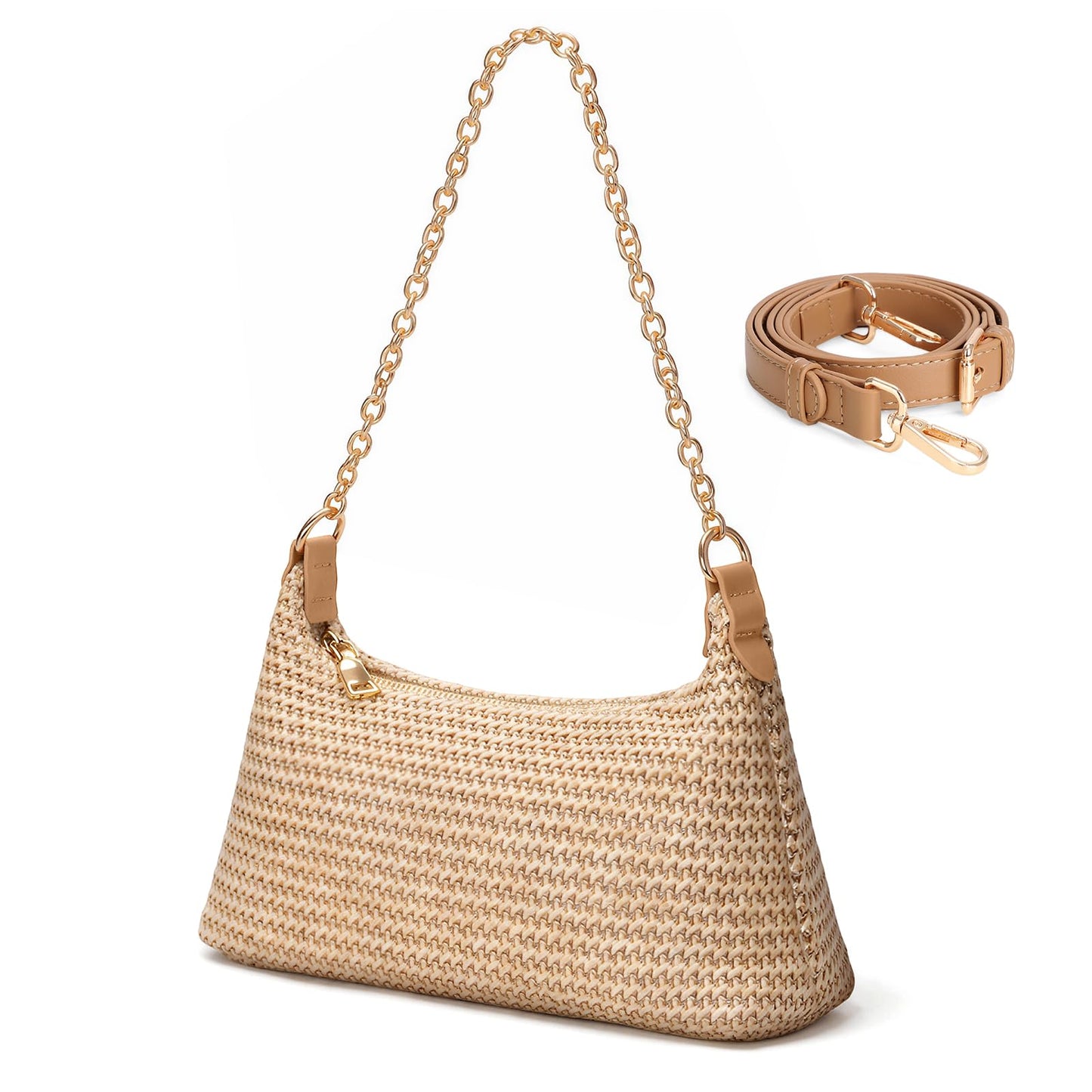 XquiziFit Beach Bags for Women Summer Straw Purse Boho Woven Shoulder Bag Crochet Purse Vacation Tote Handbag Khaki
