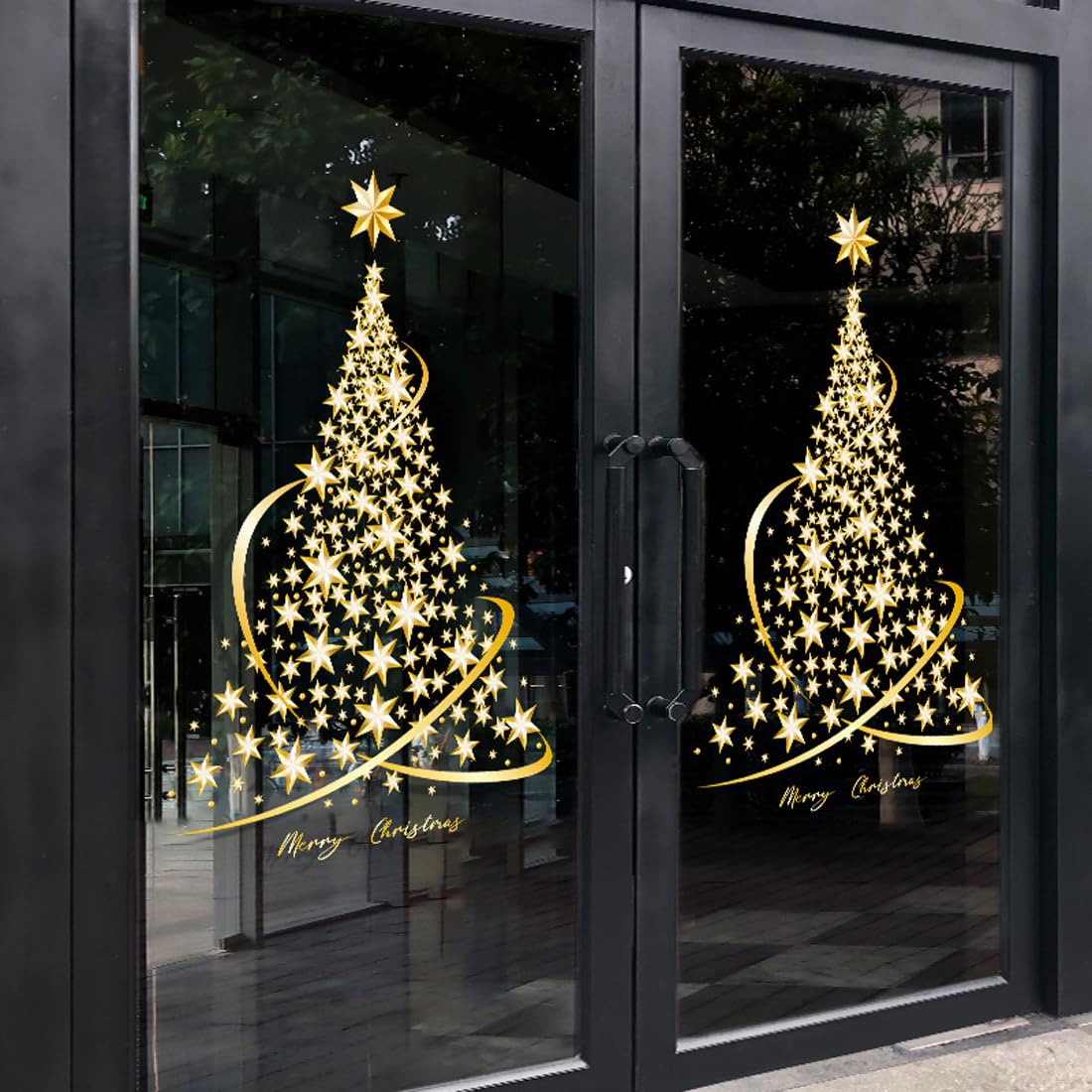 Cityhermit Golden Christmas Tree Window Clings Stickers for Glass, Large DIY Static Wall Window Door Mural Showcase Decal Sticker (1 Pack)