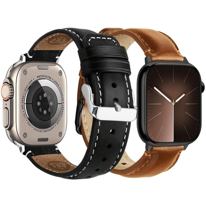 Fullmosa Leather Band Compatible with Apple Watch Bands 49mm 46mm 45mm 44mm 42mm,Top Grain Leather iWatch Straps for Apple Watch Ultra SE Series 11 10 9 8 7 6 5 4 3 2 1,Brown+Black/Black+Silver