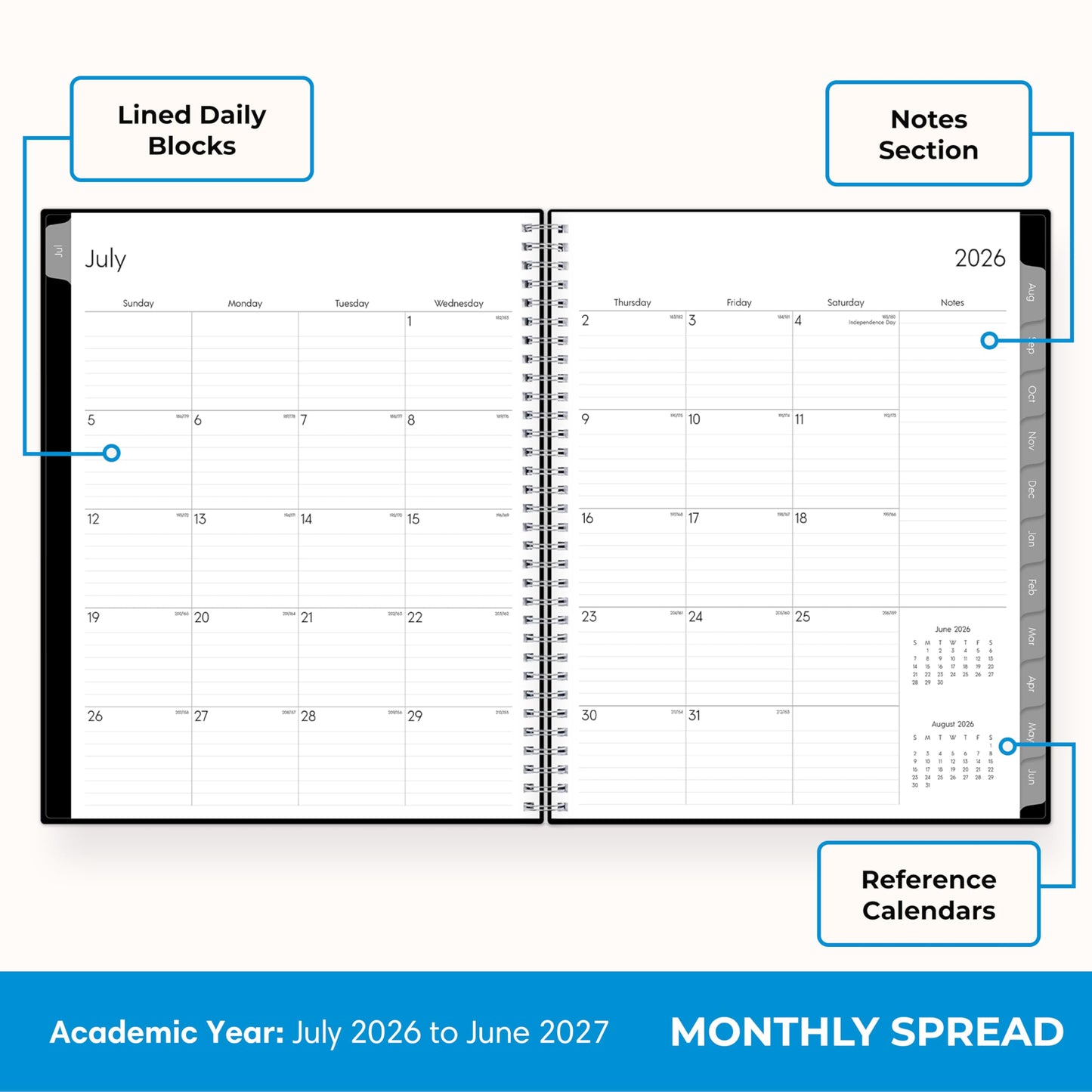 Blue Sky 2026-2027 Weekly and Monthly Academic Year Planner Calendar, July 2026 - June 2027, 8.5" x 11", Flexible Cover, Wirebound, Laminated Tabs, Enterprise