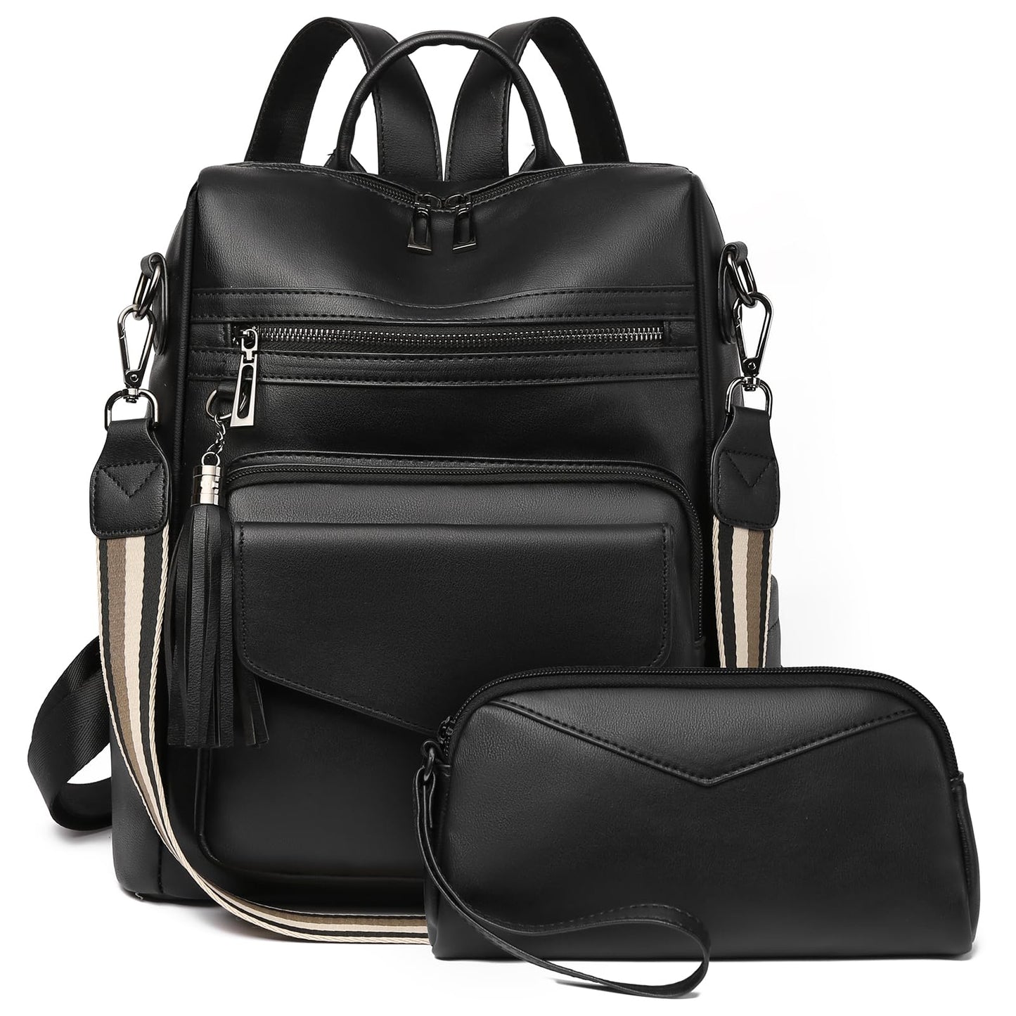 GAEKEAO Backpack Purse for Women Fashion Leather Designer Travel Backpack Purses Convertible Shoulder Bag with Wristlet (Shiny Black)