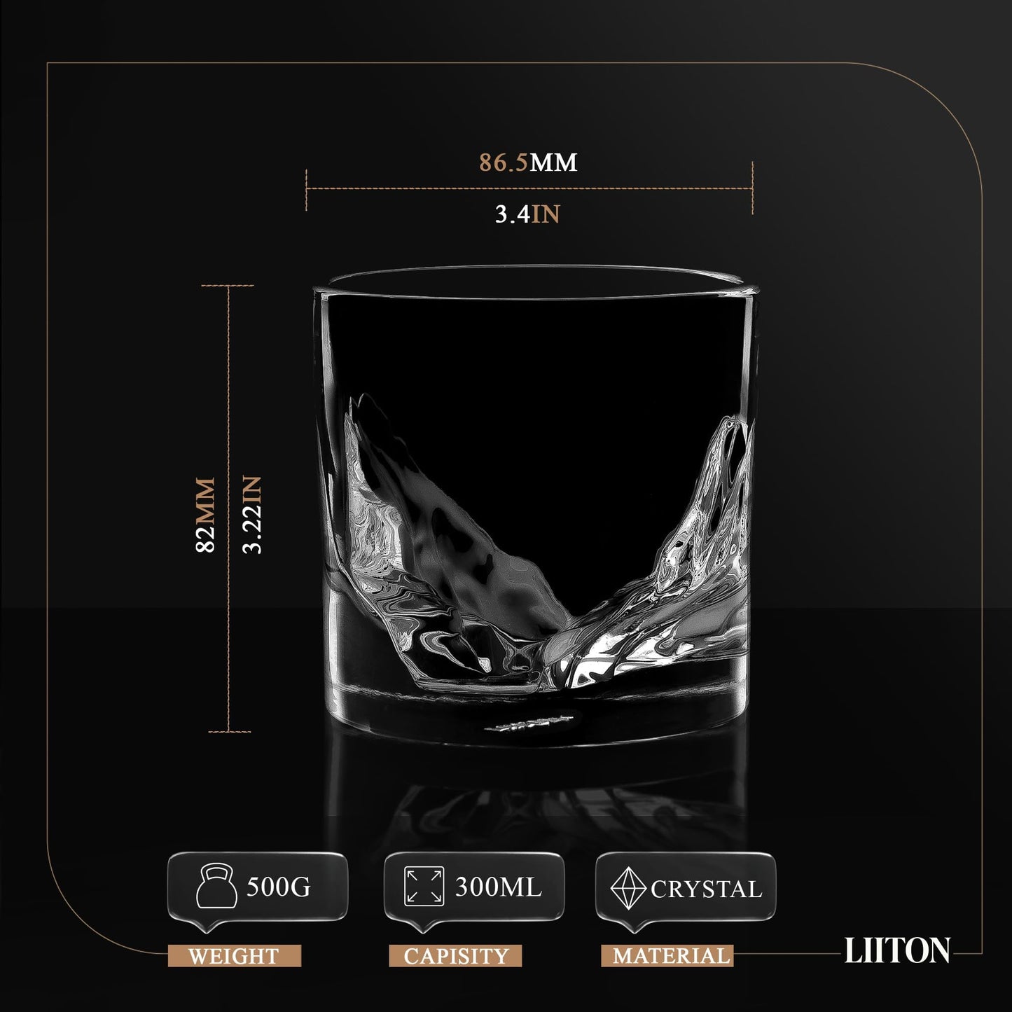 LIITON Grand Canyon Heavy Crystal Whiskey Glasses Gift Set of 2, Thick Freezable Bourbon Glass 1lb Each, Premium Whiskey Gifts for Men, Frozen Crystal Chills Cocktails, 10 oz