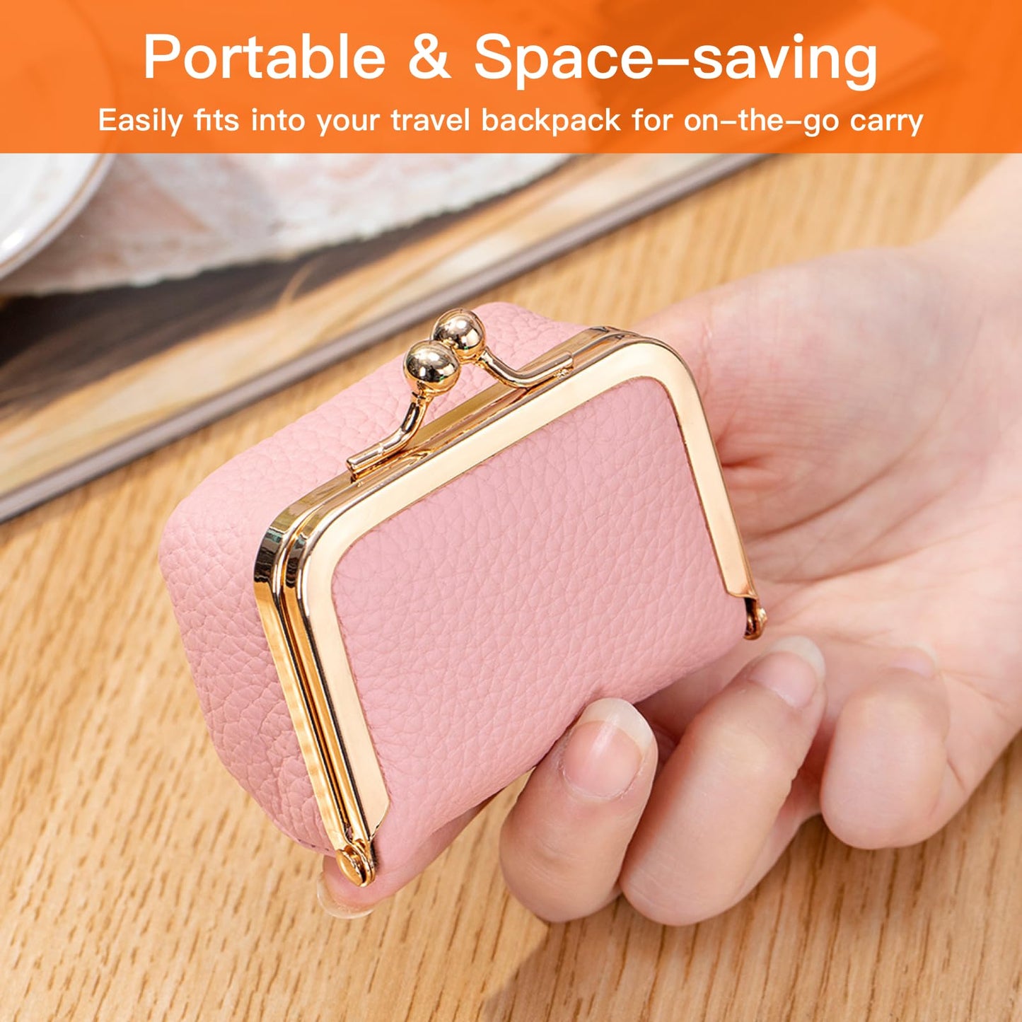 Small Travel Jewelry Box, Genuine Leather Mini Kiss-Lock Coin Purse Organizer, Portable Jewelry Storage for Women (Green, L)