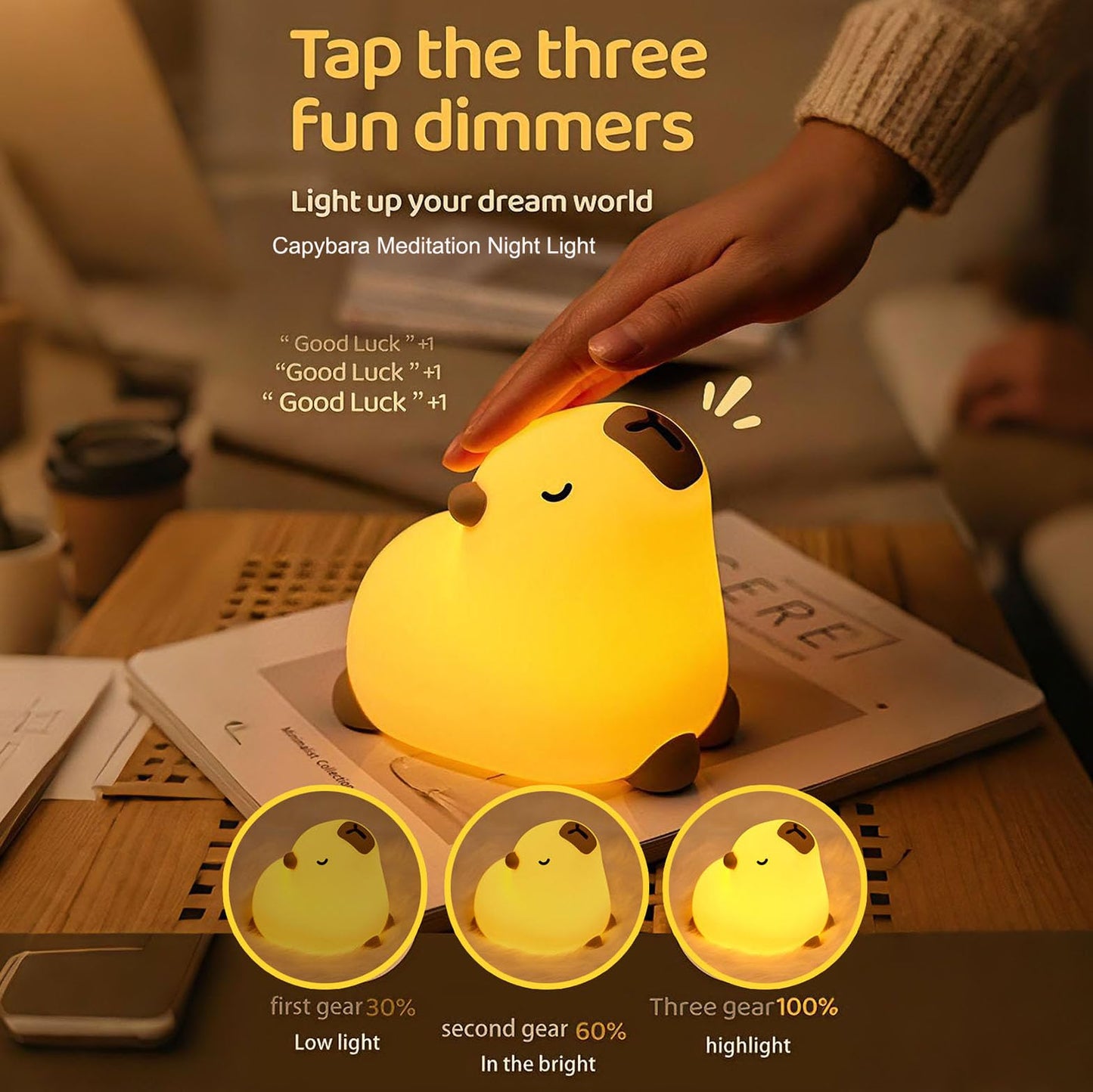 Cute Capybara Night Light, LED Rechargeable Touch Bedside Lamp,Squishy Capybara light Novelty Animal Night Lamp,2 Levels Dimmable,20Min Timer Nursery Nightlight for Kids, Bedroom Baby Boys Girls Gifts