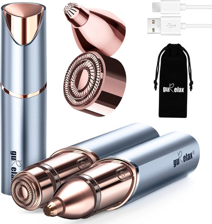 Facial Hair Removal for Women, Electric Painless Rechargeable Facial Hair Remover for Face, Lip, Chin with 2 x Replacement Heads