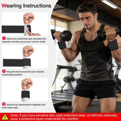Abahub Wearable Wrist & Ankle Weights Set of 2, Stackable Magnetic Weighted Bracelet for Women, Waterproof Silicone Arm Leg Weights for Home Gym Workout, Walking, Yoga & Pilates - Black, 2.2LB