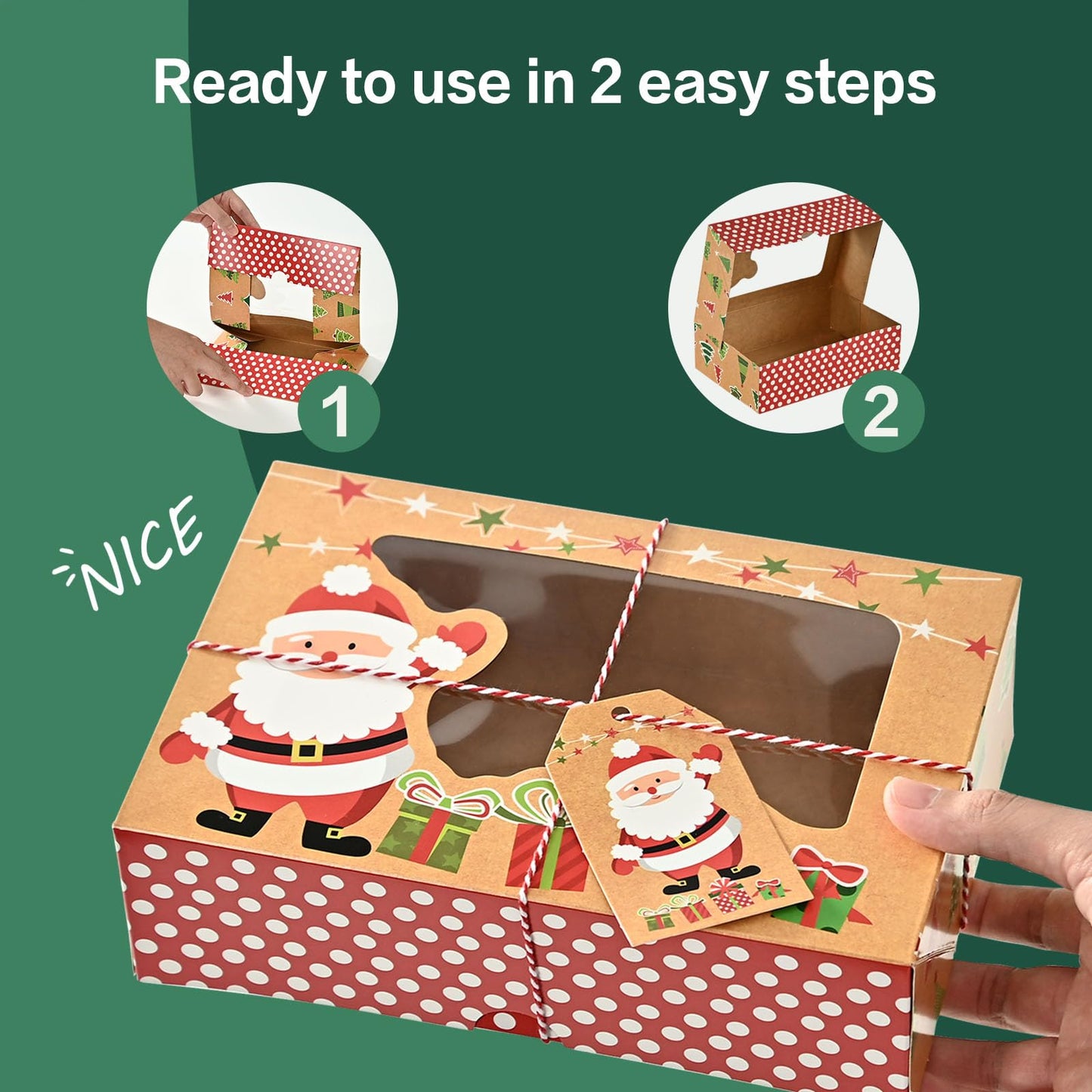 LORRIC Christmas Cookie Boxes, Large Holiday Treat Tins with Lids, Bakery Gift Boxes, Candy & Cookie Containers, Bulk 10 Pack Kraft