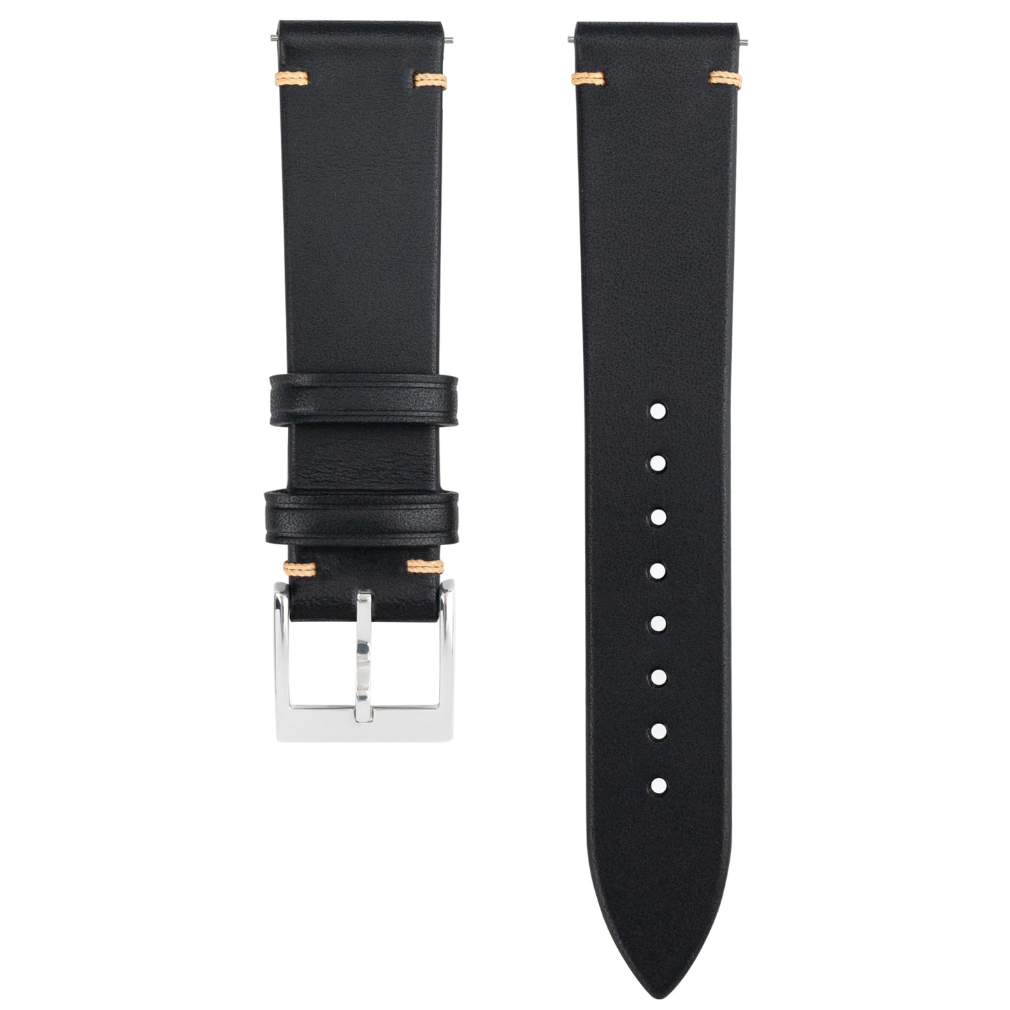 Gomvadr Handmade Slim Vintage Top Grain Leather Watch Strap, Quick Release, 18 mm/19 mm/20 mm/21 mm/22 mm, Silver/Black Buckle, Tan/Brown/Blue/Black/Coffee, Unisex for Men Women (Black with Silver Buckle, 20mm)