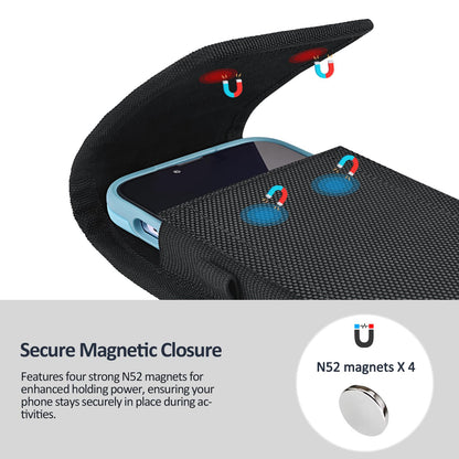 ACCKUO Phone Holster for Belt with Metal Clip and Magnetic Closure Compatible with iPhone 17 Pro Max, Galaxy S26/S25/S24/S23/S22/S21/S20 Ultra A17 A16 A26 A36 for Everyday Protection, XL-Black