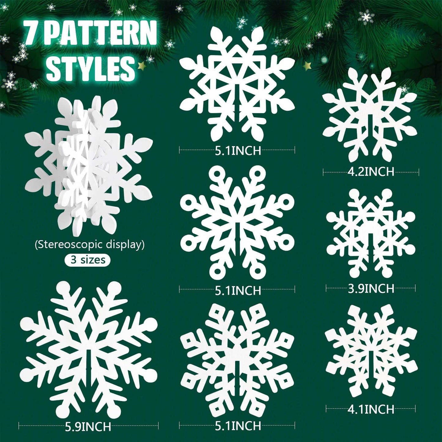 LHMTQVK 15 Pcs White Wooden Snowflakes Christmas Centerpiece Table Decorations - 7 Set 3D Snowflakes and Lights for Winter Wonderland Home Wedding Birthday Christmas Decor
