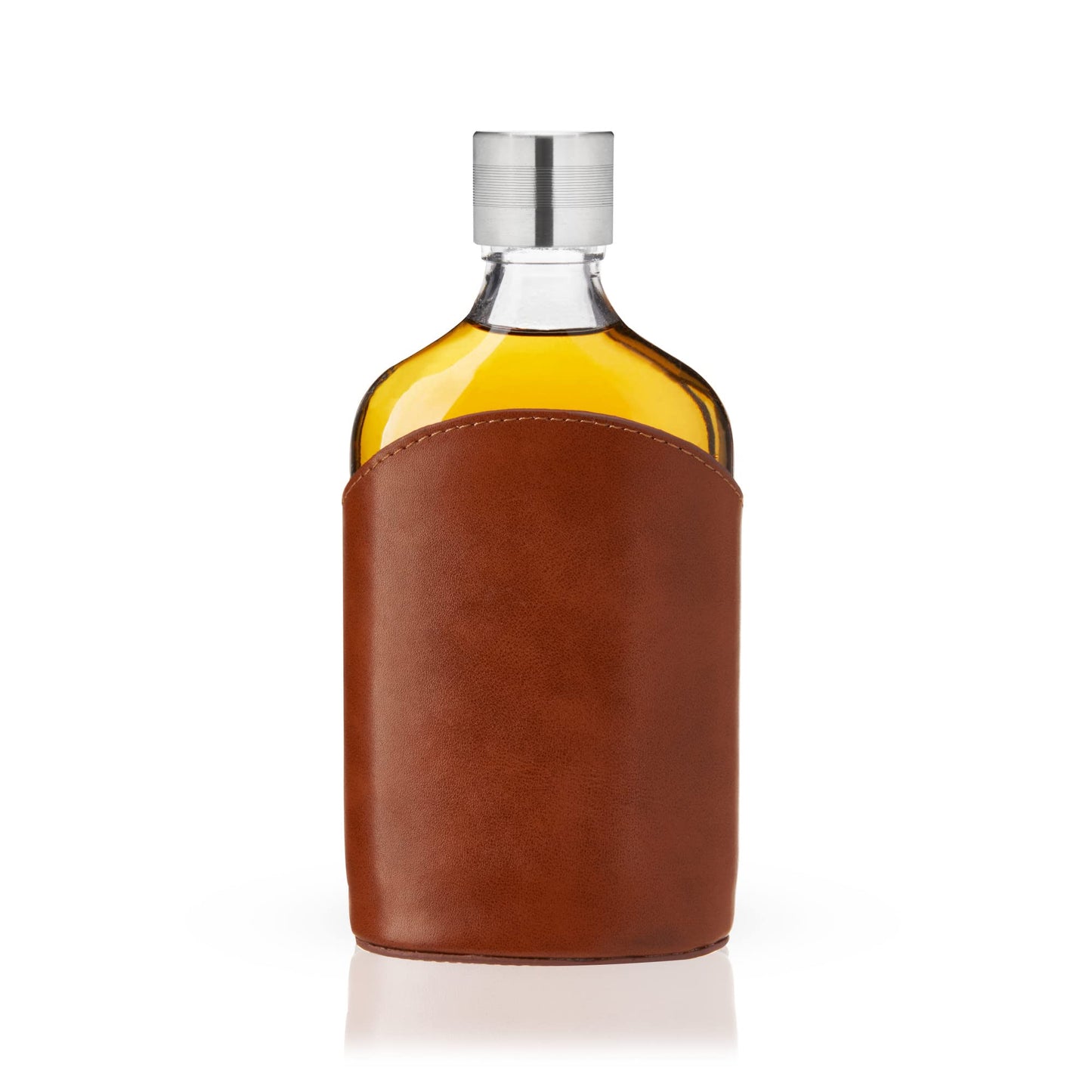 Viski Admiral Parker Glass Flask for Men, Elegant Leakproof Hip Flask with Leather Sleeve for Whiskey, Vodka, Gifts for Men, Groomsmen Gifts, Travel, Camping, Outdoor Adventure, 7 oz, Set of 1