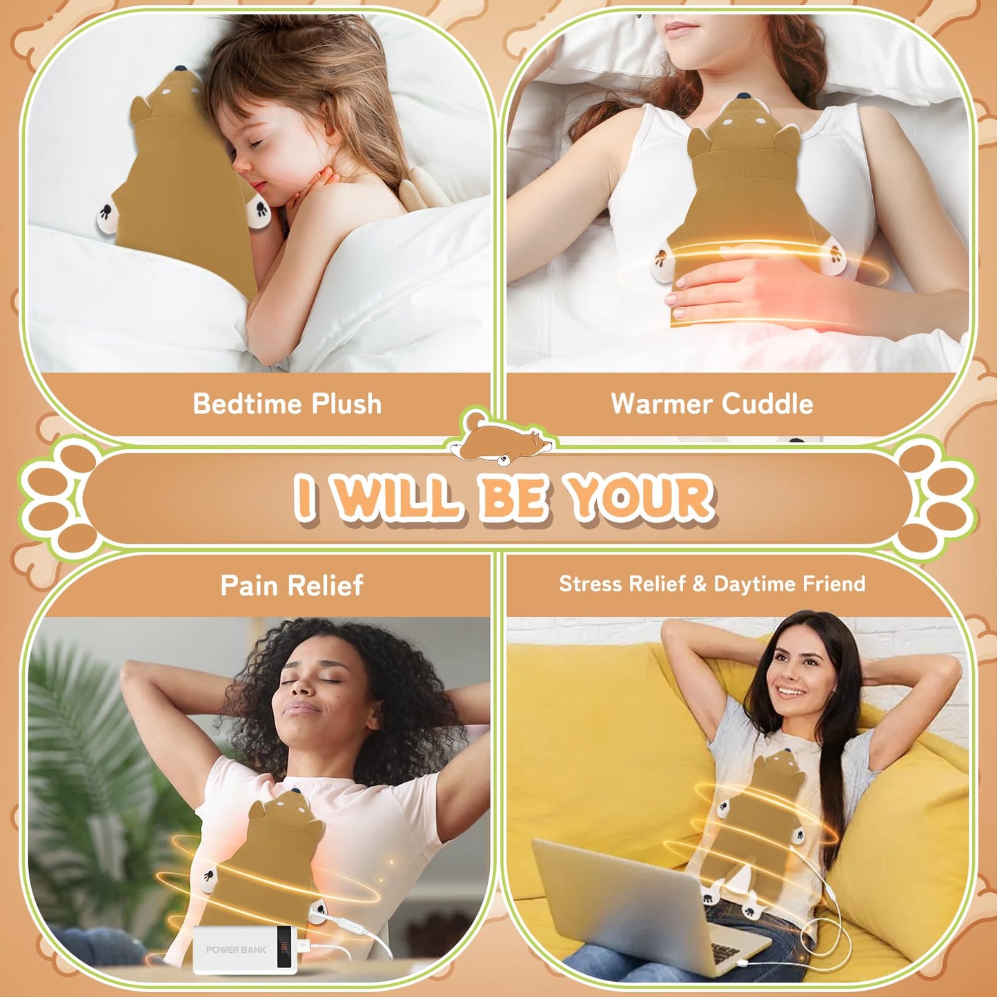 Electric Heating Pad for Period Cramps, Cuddly Soft 14" Capybara Plush with a Hot Soft Belly USB Powered, Menstrual Heating Pad Neck Shoulder Pain Relief, Gift for Women Daughter Wife