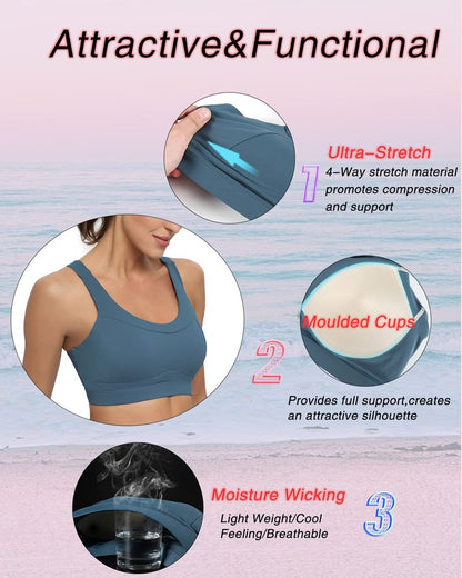 RUNNING GIRL High Impact Sports Bras for Women,Racerback Running Bra Workout Crop Tank Tops Longline Sports Bra Push up(WX2667 Navy Blue XL)
