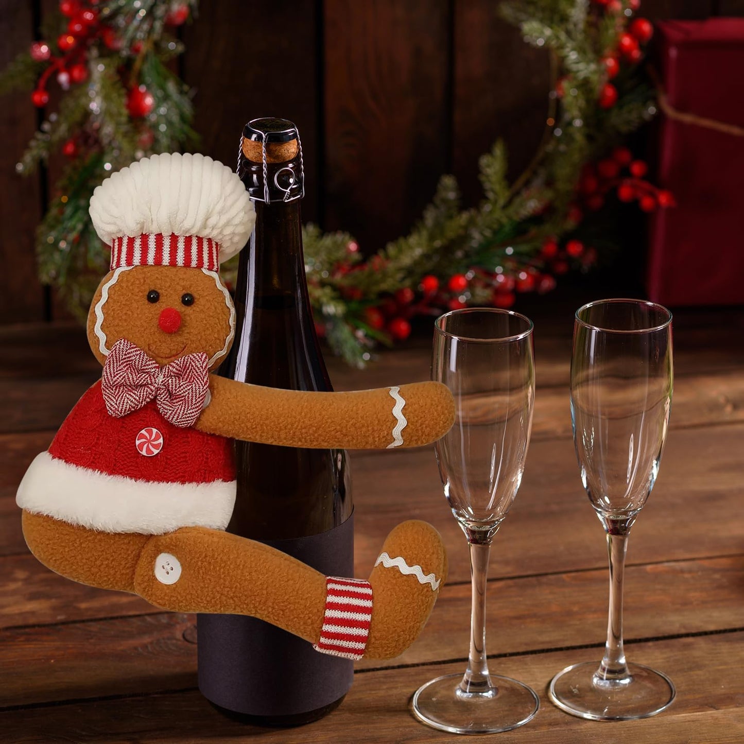 Ftuuo Gingerbread Christmas Tree Topper Decorations, Funny Xmas Plush Stuffed Gingerbread Ornament Doll Tree Hugger Decor for Curtain Wine Bottle Christmas Tree Holiday Home Decor (Man)