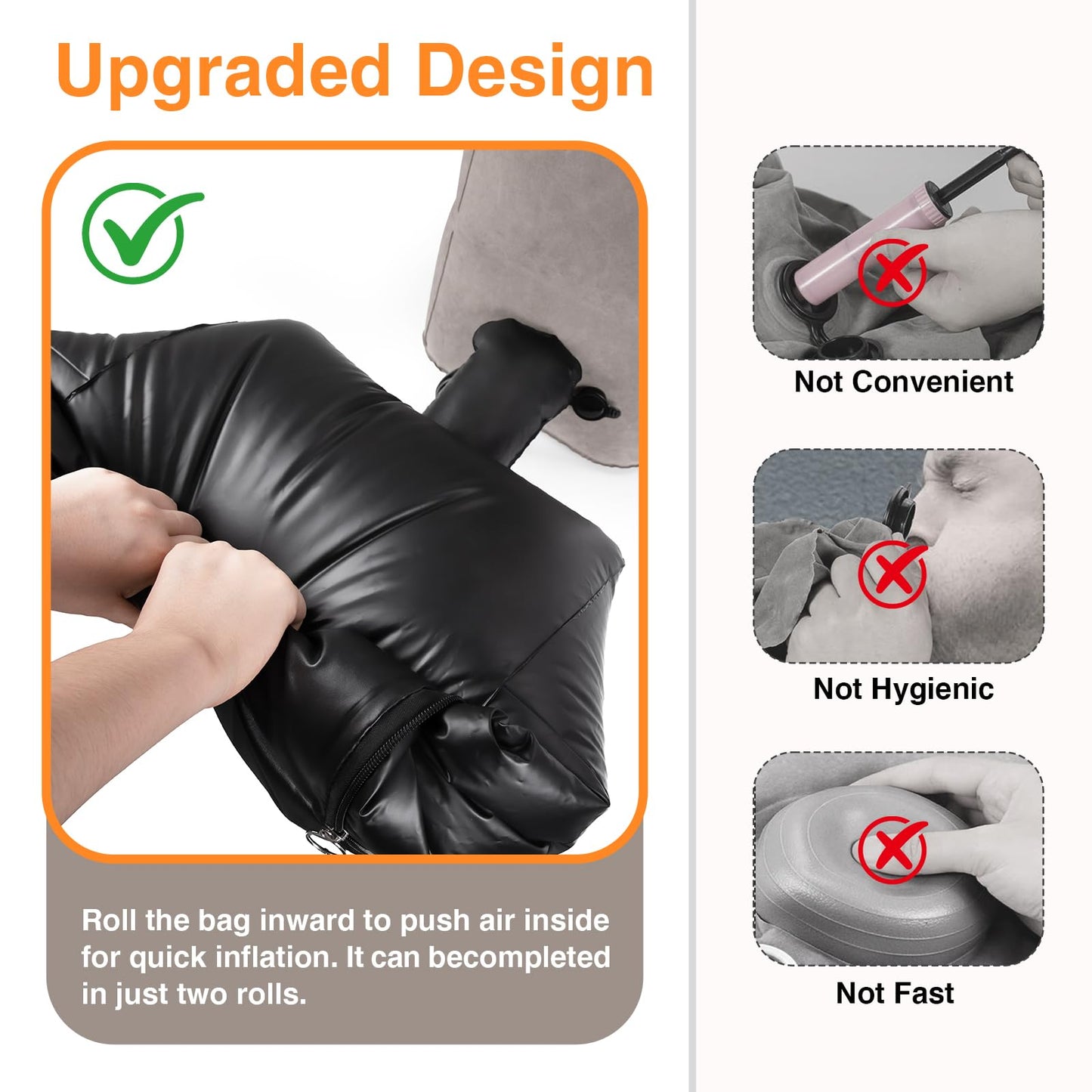 Maliton Inflatable Foot Rest Pillow for Travel,Kids Airplane Bed,Adjustable 3 Layers Height Leg Pillow of Air Travel Essentials,Car, Office, Home - Fast Inflation (Grey)