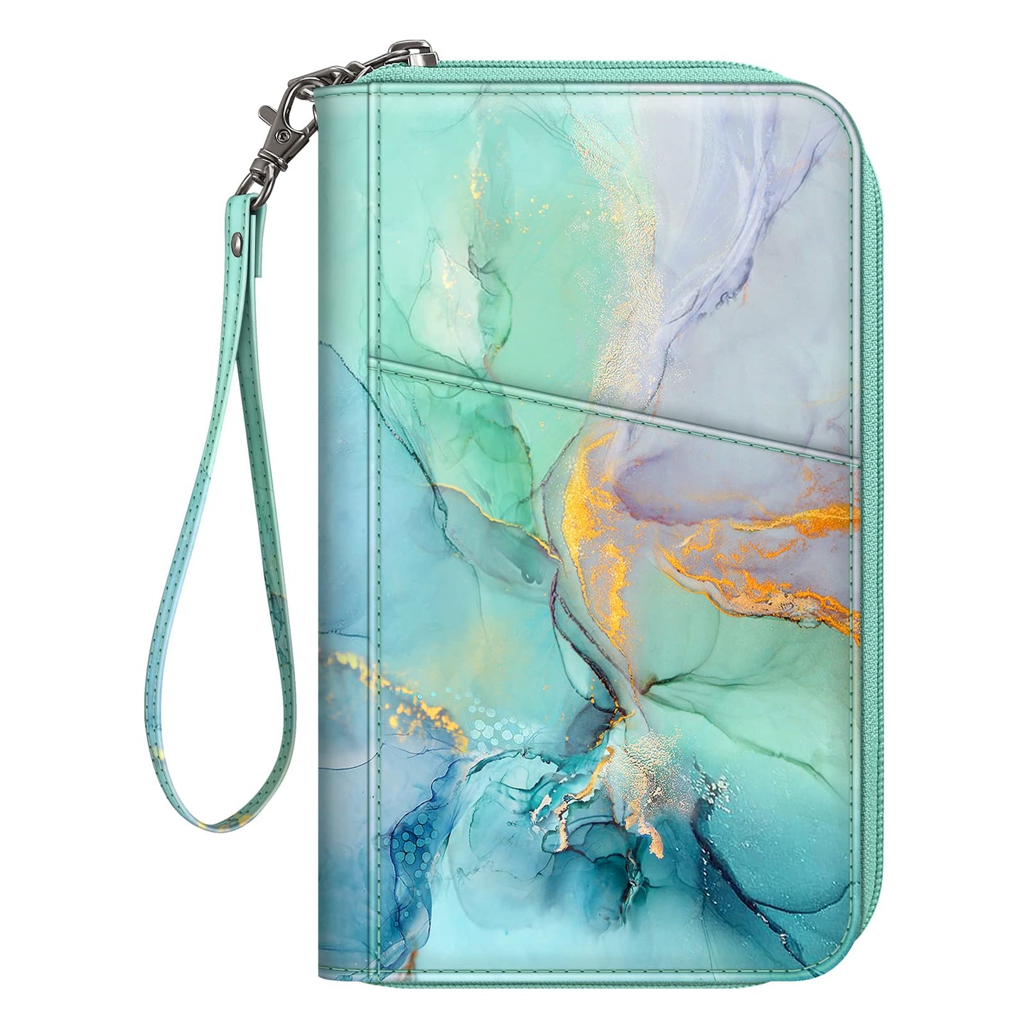 Fintie Family Passport Holder Wallet, RFID Blocking Travel Document Organizer Clutch Bag Credit Cards Case Cover for Women Men, Emerald Marble