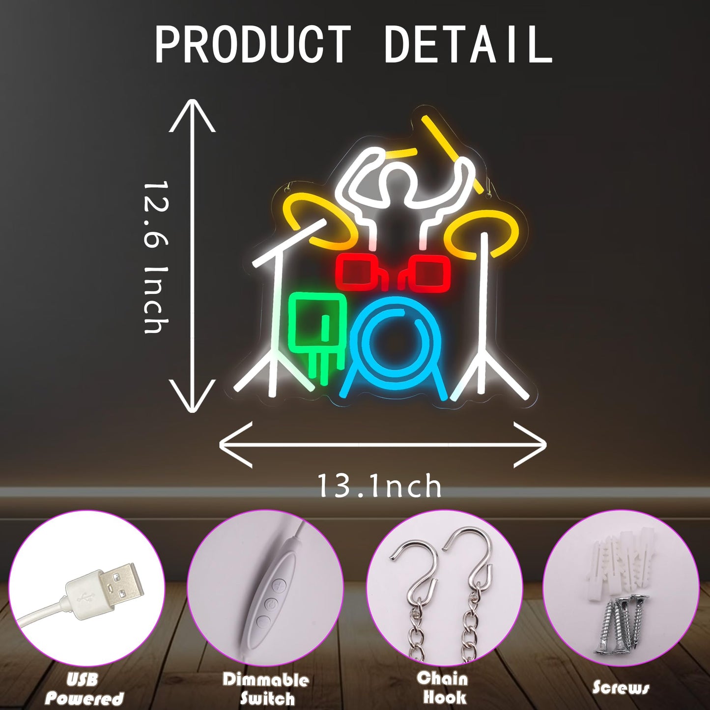 Drummer Neon Light Drum Band Player LED Light Suitable for Music Scene, Living Room, Bar and Party Decoration, Cool Gifts for Drummers