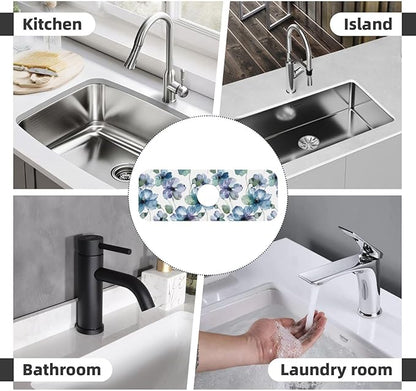 Abstract Flower Blooming Floral Watercolor Kitchen Sink Splash Guard Faucet Mat