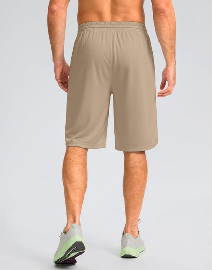G Gradual Men's Athletic Shorts with Pockets 9" / 11" Long Basketball Shorts Lightweight Quick Dry Gym Workout Shorts for Men(Light Khaki,4XL)