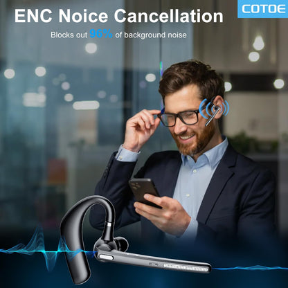 COTOE Bluetooth Headset V5.3, Wireless Earpiece with 500mAh Charging Case 72Hrs Talking Time Hand-Free Headphones with Noise Canceling Mic for Office/Driving/Business,Black