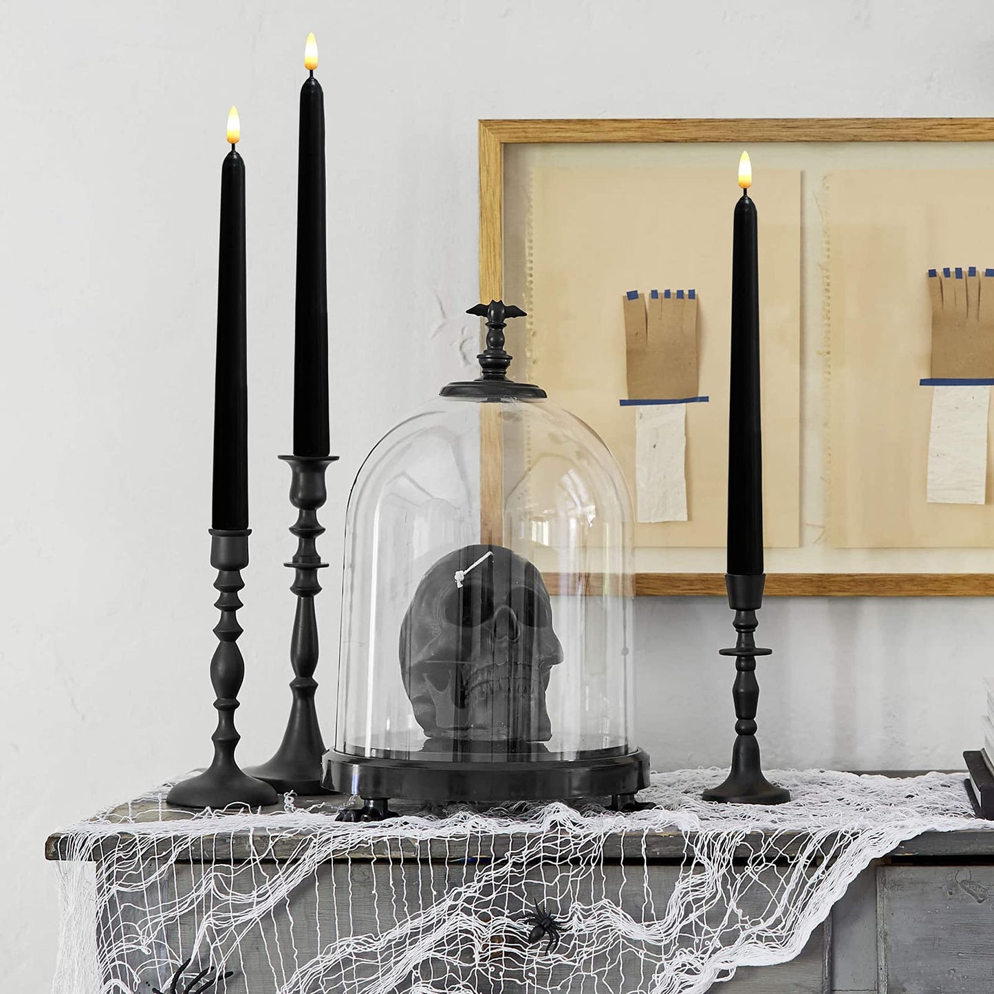 NONNO & ZGF 10 Pack Black 11'' LED Wax Covered Taper Candles with 2 Remote Control, Flameless Battery Operated Decor Candle, Warm White LED