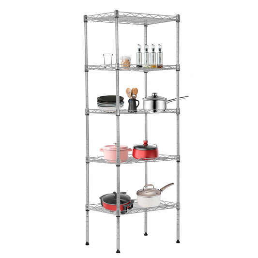 BestOffice | 5-Tier Wire Storage Shelves | 17x12x48 | Chrome | with Adjustable Racks | Heavy-Duty Metal Shelf, Holds Upto 750 lbs | No-Tool Assembly | Ideal for Home & Garage Shelving