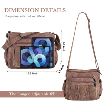 ELDA Crossbody Bags For Women Pocketbooks Soft PU Leather Purses and Handbags Multi Pocket Travel Shoulder Bag Ladies Purse (Retro Brown)