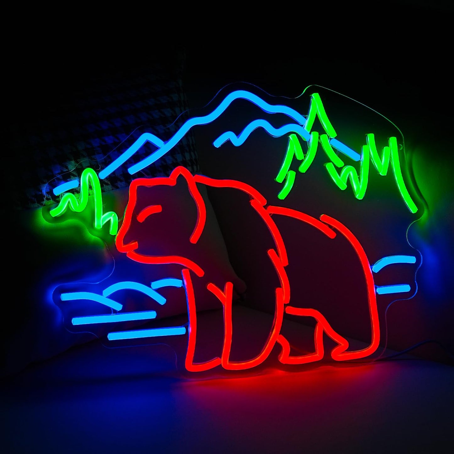 JLEWUINH Bear Neon Sign for Wall Decor Dimmable Mountain LED Neon Light Bear Mountains Neon Light Signs Powered by USB for Living Room Hotel Zoo Neon Decor(16.5”*12.6”)