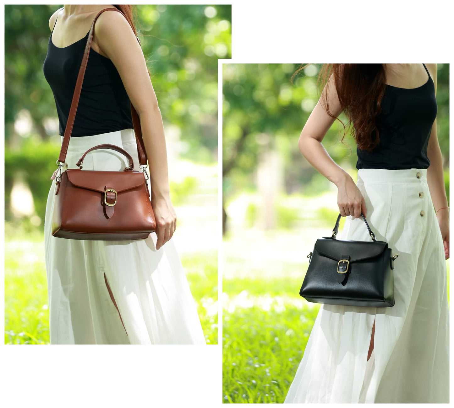 Vintage Vegan Leather Flap Top Handle Bag For Women Black Retro Satchel Casual Purse Simple Shoulder Classic Handbag